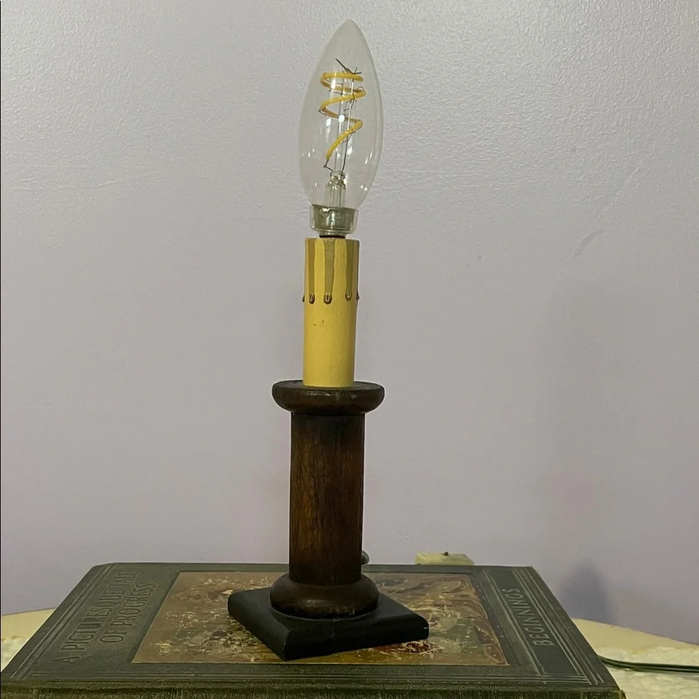 Vintage Wooden Candle Holder Lamp country vibes
